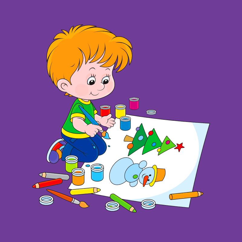 Kid coloring the painting